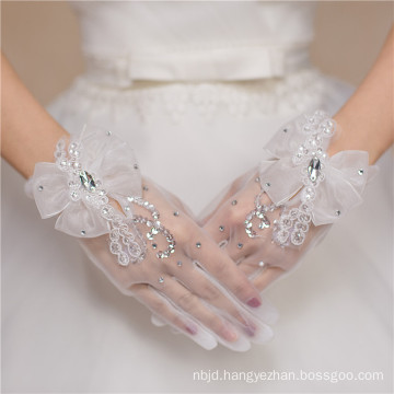 Fishnet white lace appliques bowknot high quality wedding lace gloves